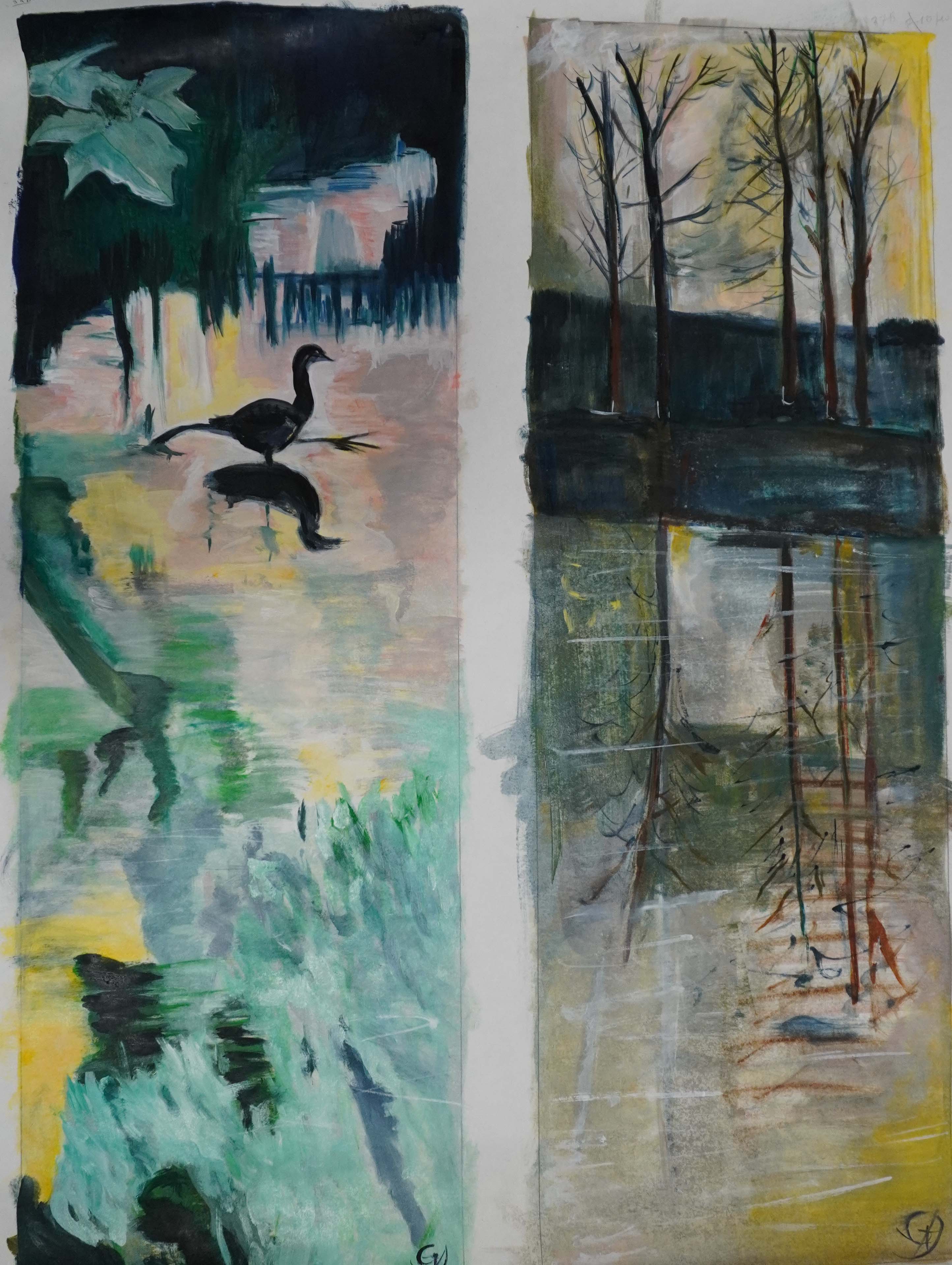 Eautonme oiseaux et reflet5 65X46cm